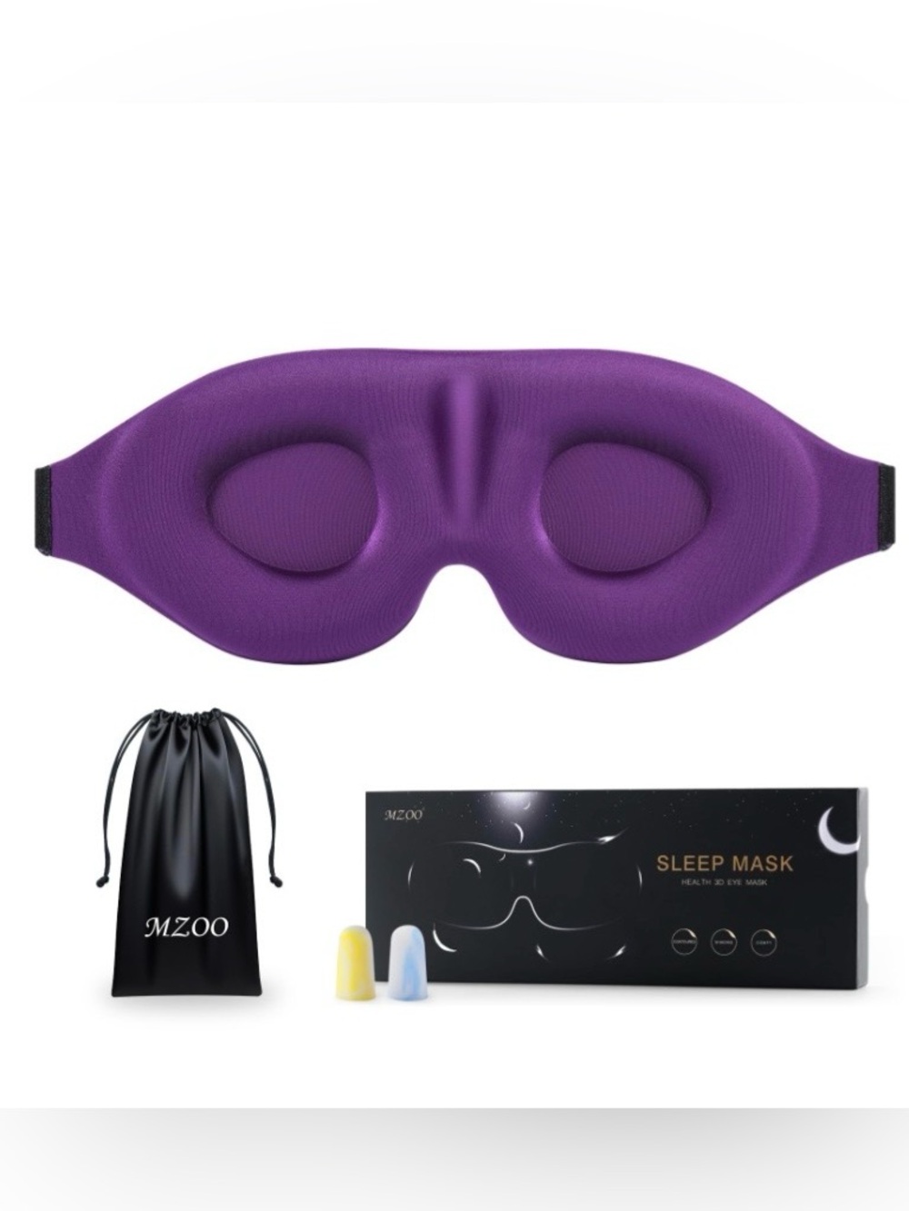 3-D Sleep Mask with Ear Plugs & Travel Bag - PURPLE